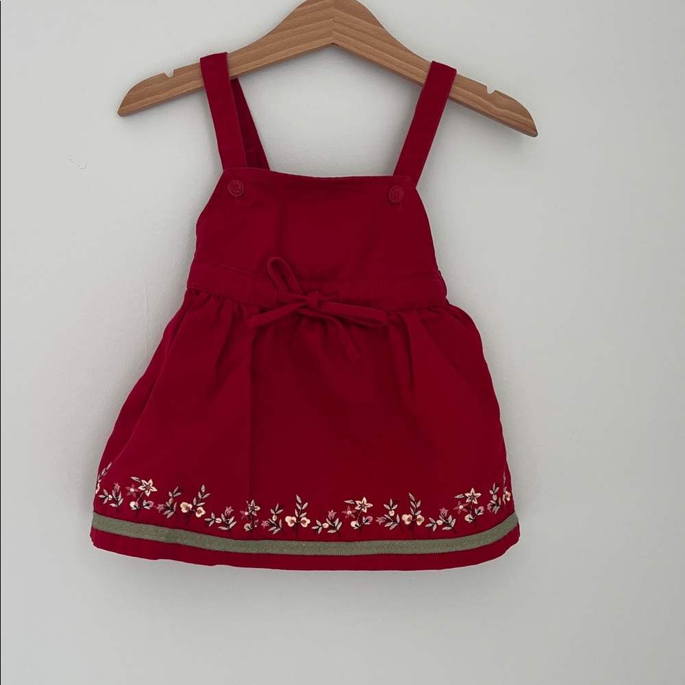 Vintage Gymboree | Red Girl's Dress Decorative Bow Embroidered Flowers Size 3-6M